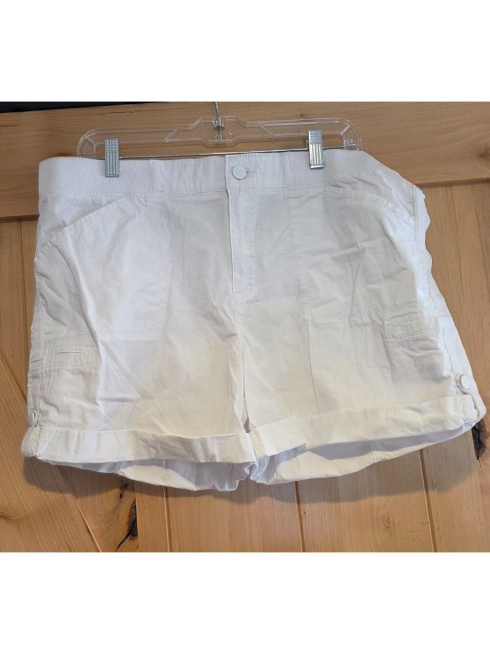 Khakis & Co. Cargo Shorts Womens 14 White Elastic Waist Pockets Roll Hem